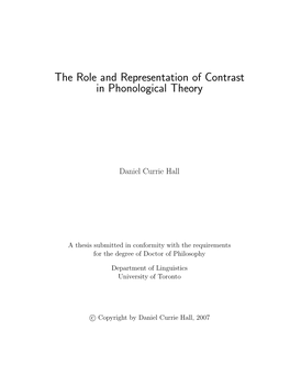 The Role and Representation of Contrast in Phonological Theory