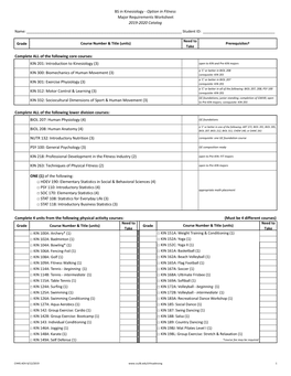 BS in Kinesiology - Option in Fitness Major Requirements Worksheet 2019-2020 Catalog