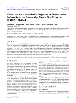 Evaluation for Antioxidative Properties of Phlorotannins Isolated from the Brown Alga Eisenia Bicyclis, by the H-ORAC Method
