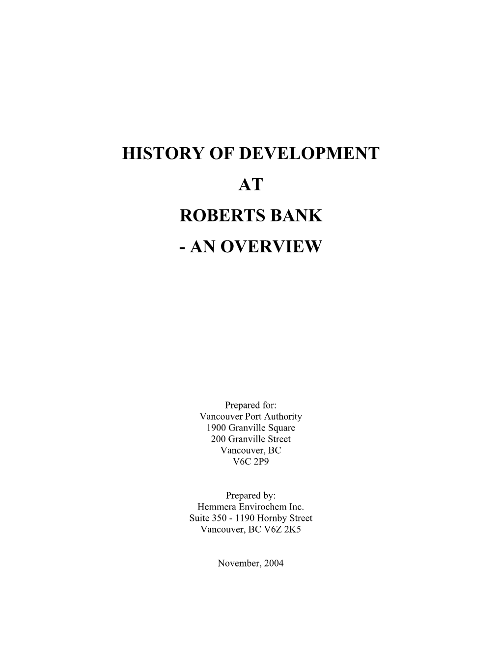 History of Development at Roberts Bank - an Overview