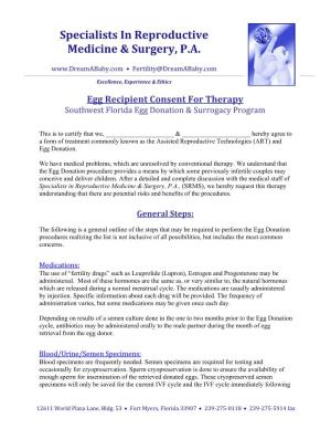 Egg Recipient Consent for Therapy Southwest Florida Egg Donation & Surrogacy Program