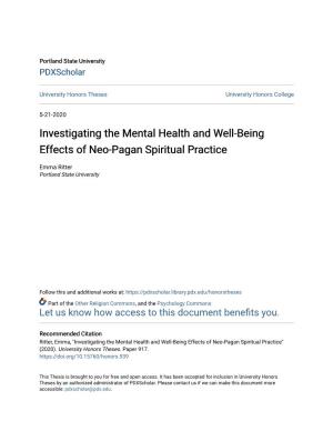 Investigating the Mental Health and Well-Being Effects of Neo-Pagan Spiritual Practice