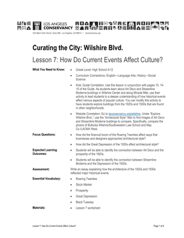 Wilshire Blvd. Lesson 7: How Do Current Events Affect Culture?