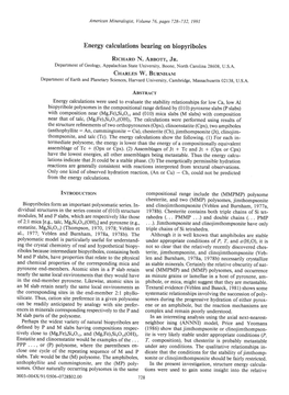 Energy Calculations Bearing on Biopyriboles