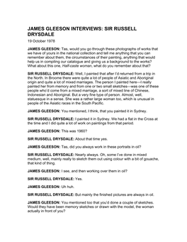 JAMES GLEESON INTERVIEWS: SIR RUSSELL DRYSDALE 19 October 1978