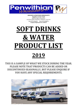 Soft Drinks & Water Product List 2019