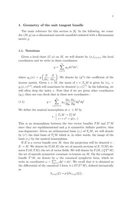 1. Geometry of the Unit Tangent Bundle