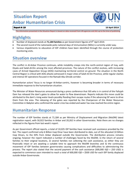 Situation Report Anbar Humanitarian Crisis Report #: 19 10 April 2014