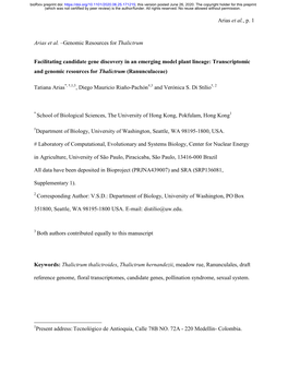 Transcriptomic and Genomic Resources for Thalictrum (Ranunculaceae)