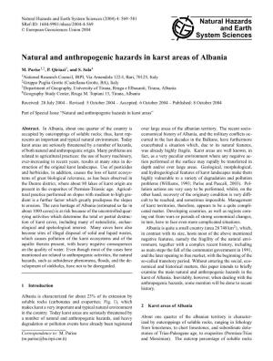 Natural and Anthropogenic Hazards in Karst Areas of Albania
