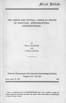 The North and Central American Species of Isonychia (Ephemeroptera: Oligoneuriidae)