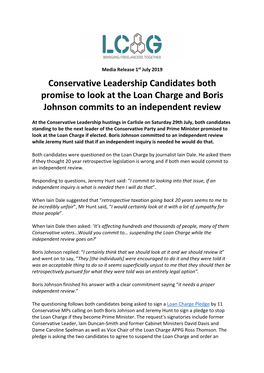 Conservative Leadership Candidates Both Promise to Look at the Loan Charge and Boris Johnson Commits to an Independent Review