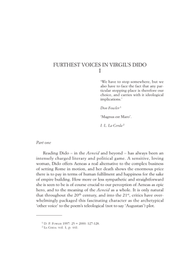 Furthest Voices in Virgil's Dido I