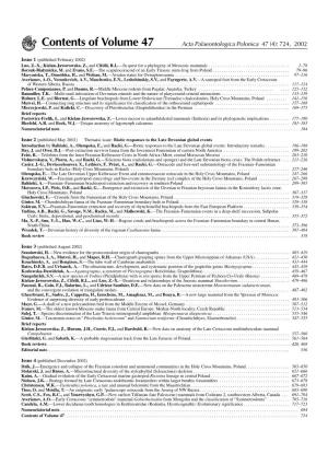 Contents of Volume 47 Acta Palaeontologica Polonica 47 (4): 724, 2002