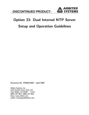 Option 33: Dual Internal NTP Server Setup and Operation Guidelines