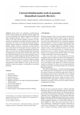 Current Bioinformatics Tools in Genomic Biomedical Research (Review)