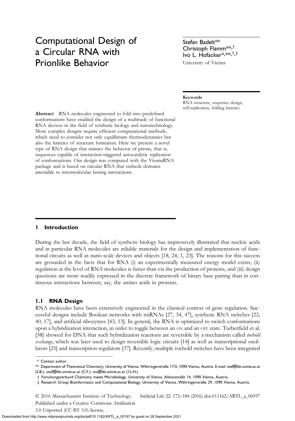 Computational Design of a Circular RNA with Prionlike Behavior