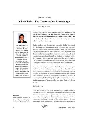 Nikola Tesla – the Creator of the Electric Age