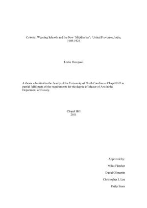Colonial Weaving Schools and the New ‘Middleman’: United Provinces, India, 1905-1925