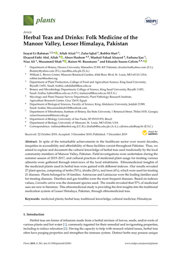 Herbal Teas and Drinks: Folk Medicine of the Manoor Valley, Lesser Himalaya, Pakistan