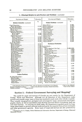 Section 3.—Federal Government Surveying and Mapping* the Needs for Maps and Surveys of Canada Are Met Mainly by the Department of Energy, Mines and Resources