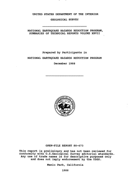 Prepared by Participants in December 1988 This Report Is Preliminary And