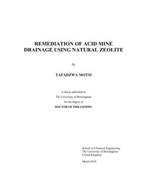 Remediation of Acid Mine Drainage Using Natural Zeolite
