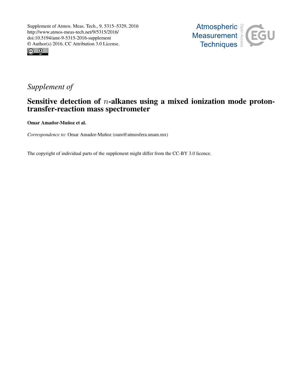 Supplement of Sensitive Detection of N-Alkanes Using a Mixed Ionization Mode Proton- Transfer-Reaction Mass Spectrometer