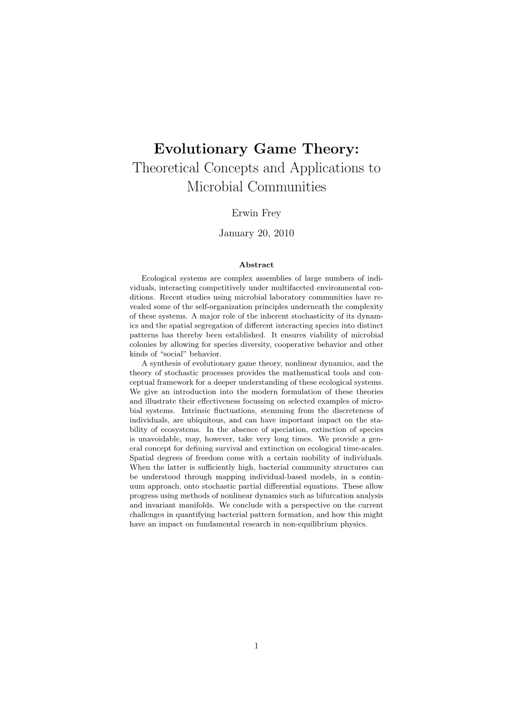 Evolutionary Game Theory: Theoretical Concepts and Applications to Microbial Communities