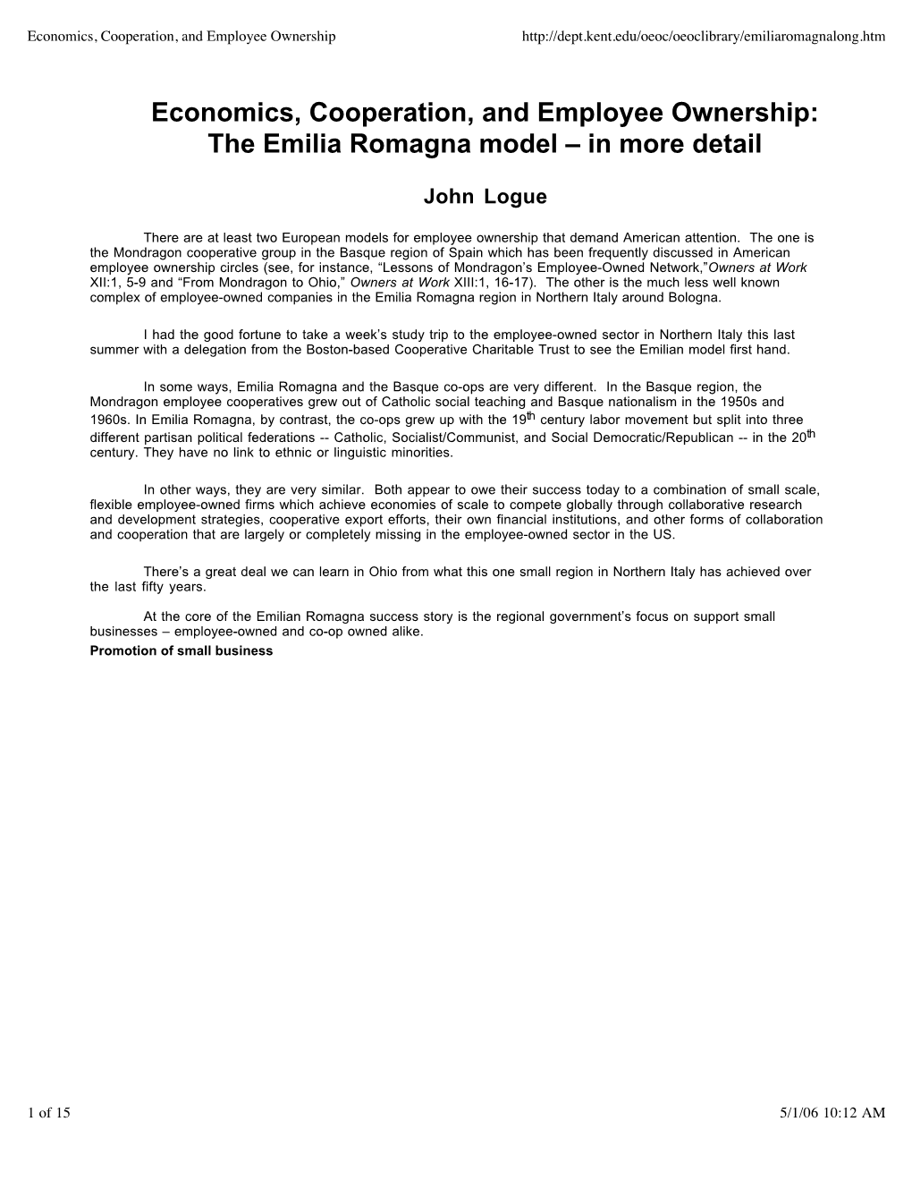 The Emilia Romagna Model – in More Detail