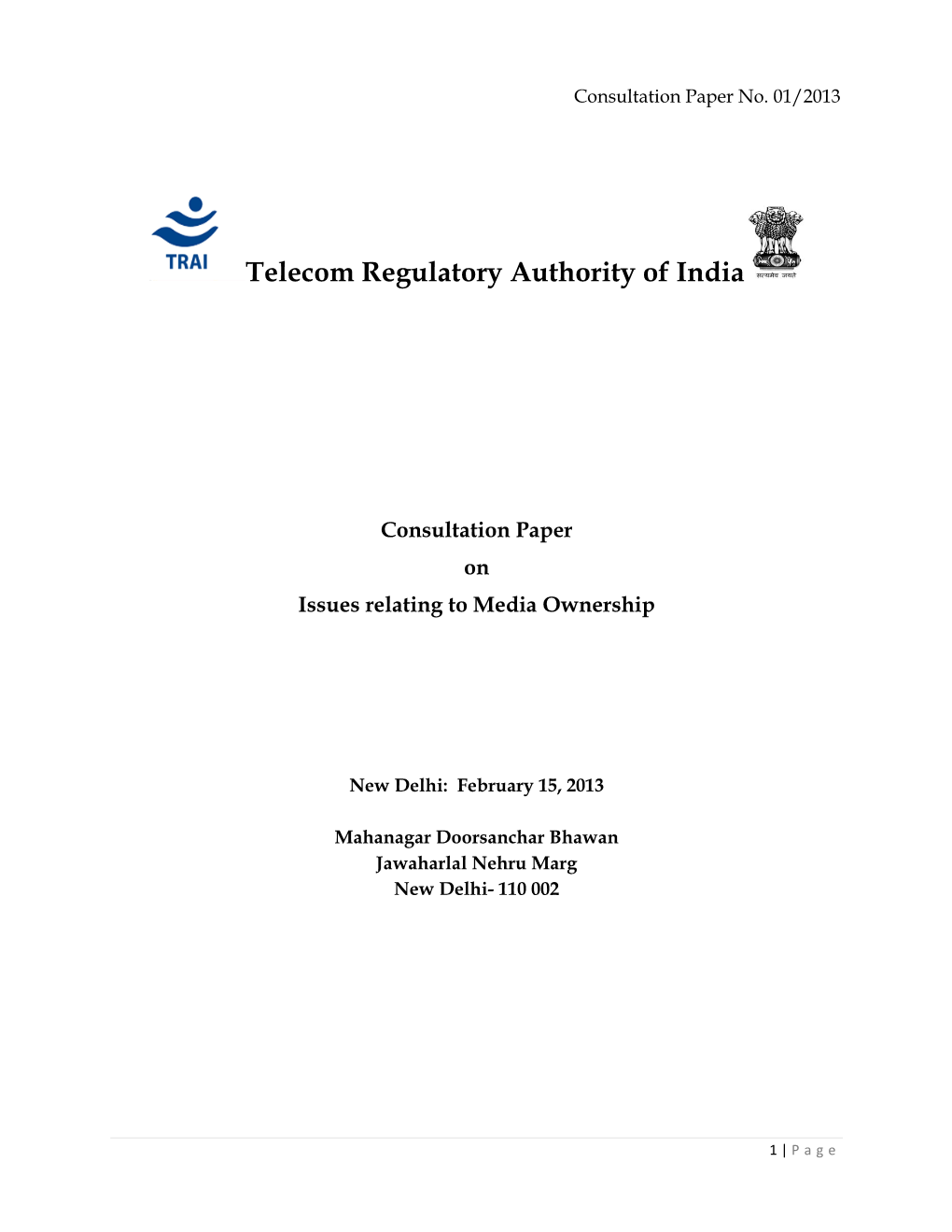 TRAI CP on Cross Media