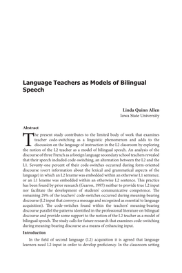 Language Teachers As Models of Bilingual Speech