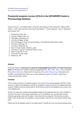Prostanoid Receptors (Version 2019.4) in the IUPHAR/BPS Guide to Pharmacology Database