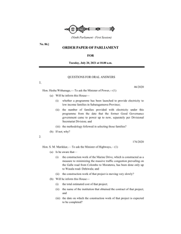 Order Paper of Parliament 1
