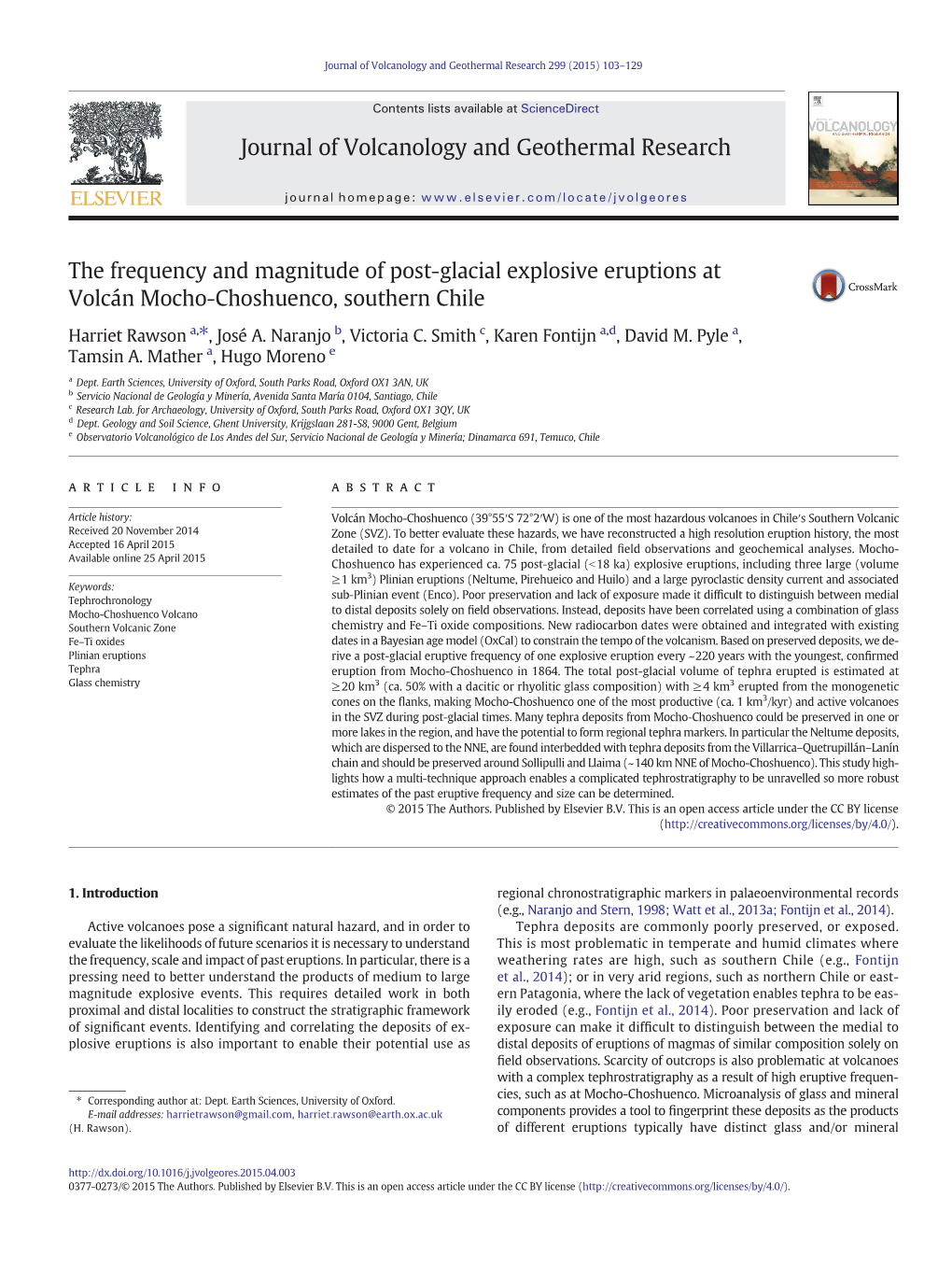 The Frequency and Magnitude of Post-Glacial Explosive Eruptions at Volcán Mocho-Choshuenco, Southern Chile