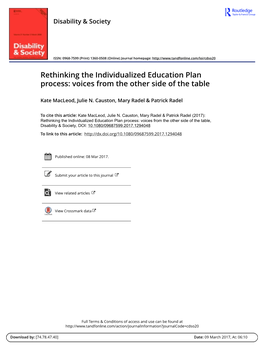 Rethinking the Individualized Education Plan Process: Voices from the Other Side of the Table
