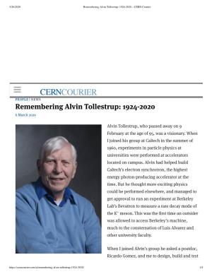 Remembering Alvin Tollestrup: 1924-2020 – CERN Courier