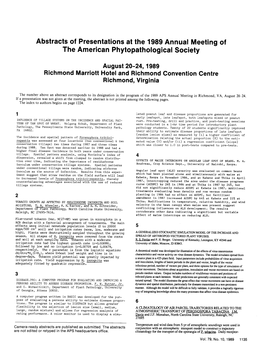 Abstracts of Presentations at the 1989 Annual Meeting of the American Phytopathological Society