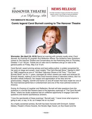 Comic Legend Carol Burnett Coming to the Hanover Theatre