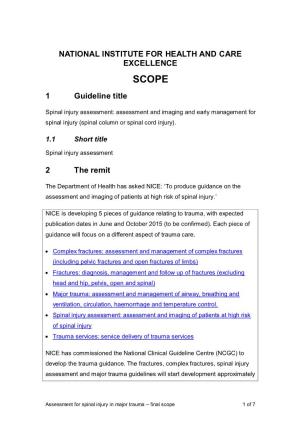 Assessment for Spinal Injury in Major Trauma – Final Scope 1 of 7