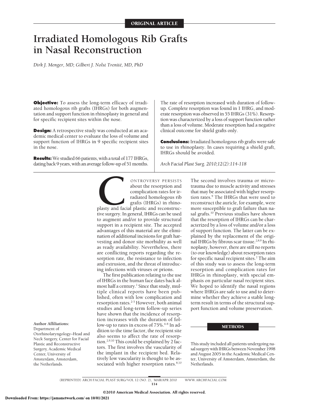 Irradiated Homologous Rib Grafts in Nasal Reconstruction
