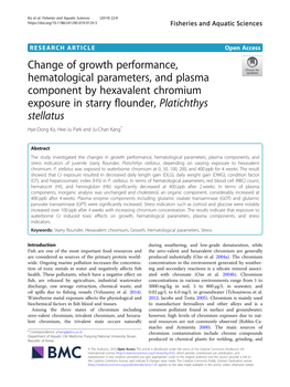 Change of Growth Performance, Hematological Parameters, and Plasma Component by Hexavalent Chromium Exposure in Starry Flounder, Platichthys Stellatus