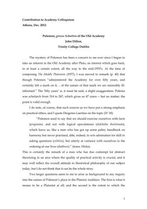 Contribution to Academy Colloquium Athens, Dec