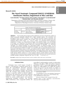 The Novel Nootropic Compound DM232 (UNIFIRAM) Ameliorates