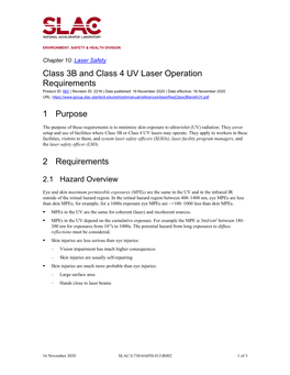 Class 3B and Class 4 UV Laser Operation Requirements