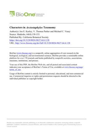 Characters in Arctostaphylos Taxonomy Author(S): Jon E