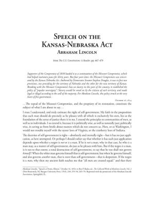 Speech on the Kansas-Nebraska Act Abraham Lincoln
