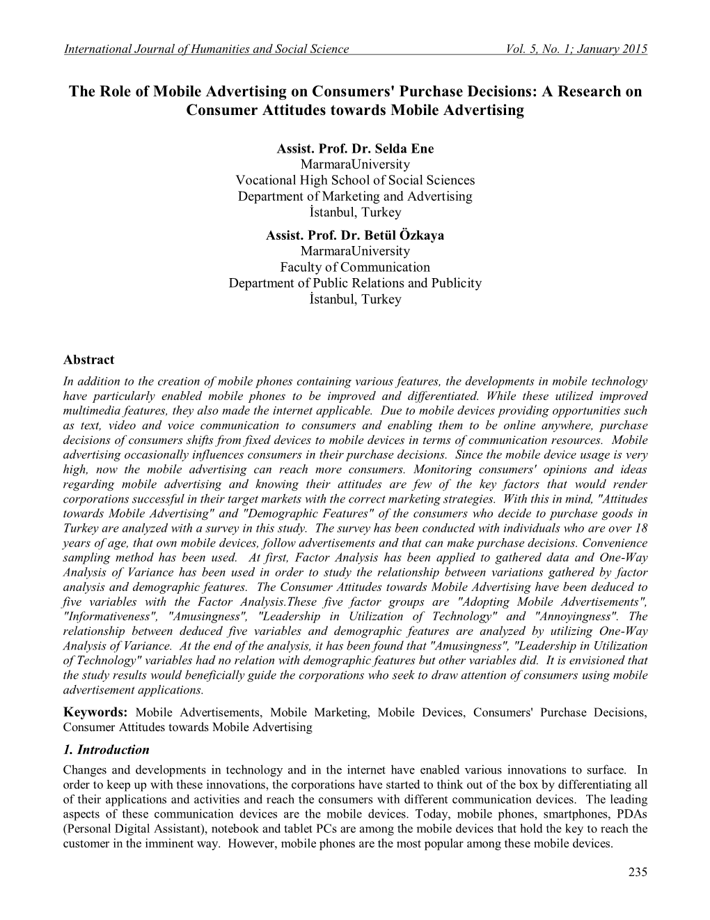 The Role of Mobile Advertising on Consumers' Purchase Decisions: a Research on Consumer Attitudes Towards Mobile Advertising