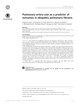 Pulmonary Artery Size As a Predictor of Outcomes in Idiopathic Pulmonary Fibrosis