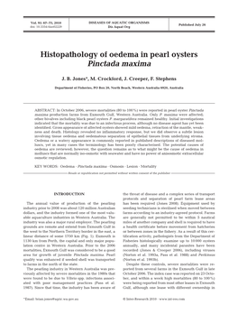 Histopathology of Oedema in Pearl Oysters Pinctada Maxima